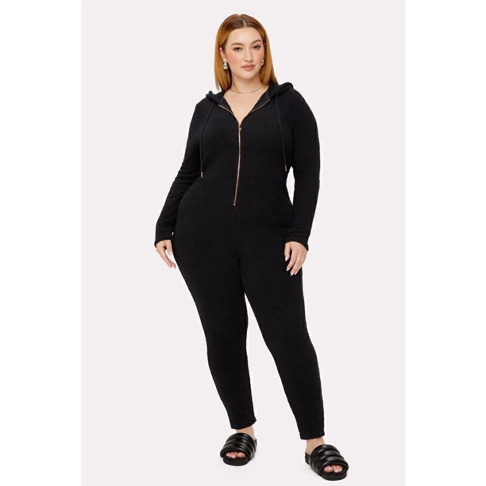 Fabletics Lizzo Yitty Pet Me Heart Pocket Cozy Romper Caviar Black Size 2X NEW!